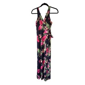 Floral Print Maxi Dress Wrap Style V Neck Sleeveless‎ Summer Casual, M, NWOT